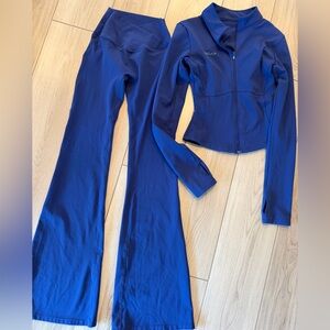 Elegant Blue Women's Boot Cut Pants & Jacket Set